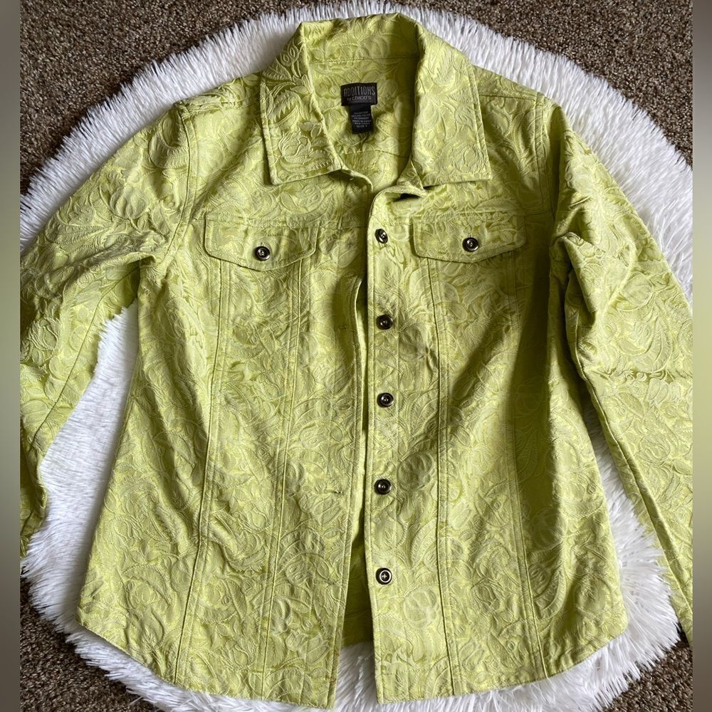 Additions by Chico’s Jacket Embroidered Button Front Lime Green Womens Medium - Picture 5 of 8